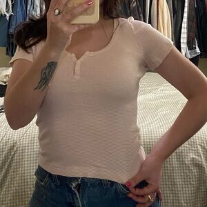Brandy Melville Baby Pink Stripe Henley Top